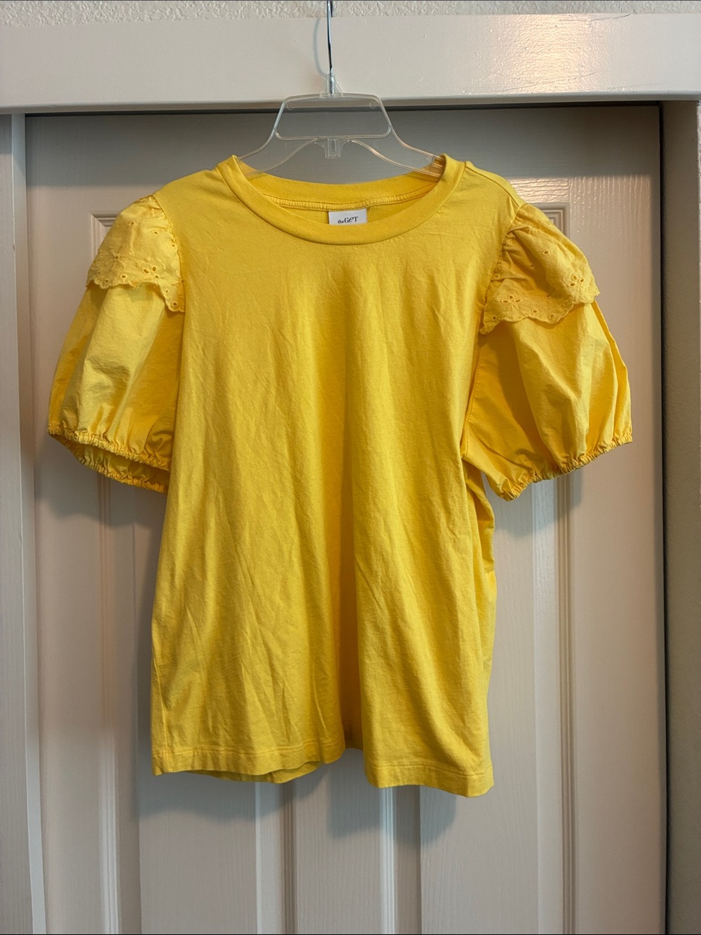 Bright Yellow Puff Sleeve Eyelet Tee by A.C. PETIT